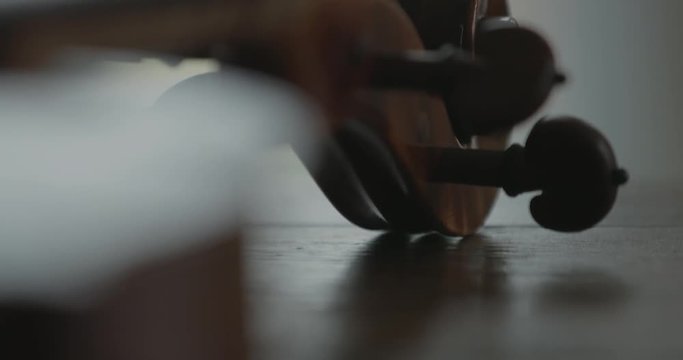 Viola or violin, close detail of neck and scroll
