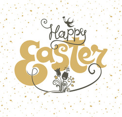 Happy Easter greeting card. Spring flowers vector vintage illustration.
