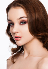 Fototapeta premium Beauty red eyes pink lips makeup fashion model
