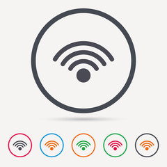 Wifi icon. Wireless internet sign. Communication technology symbol. Round circle buttons. Colored flat web icons. Vector