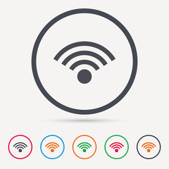 Wifi icon. Wireless internet sign. Communication technology symbol. Round circle buttons. Colored flat web icons. Vector