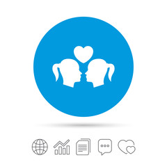 Lesbian couple sign icon. Woman love woman.