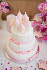 Cake for Birthday for little princess. Decor for baby`s or child`s Birthday party. 