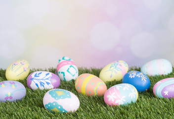 Colorful Easter Eggs on Grass