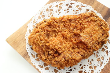 Japanese food, Tonkatsu Deep fried pork on wooden plate