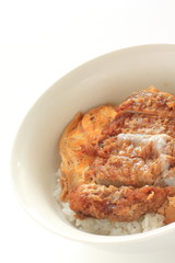 Japanese food, deep fried cutlet pork Tonkatsu on rice