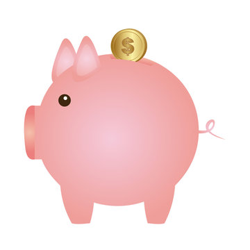 pink pig that save coin icon, vector illustraction design image