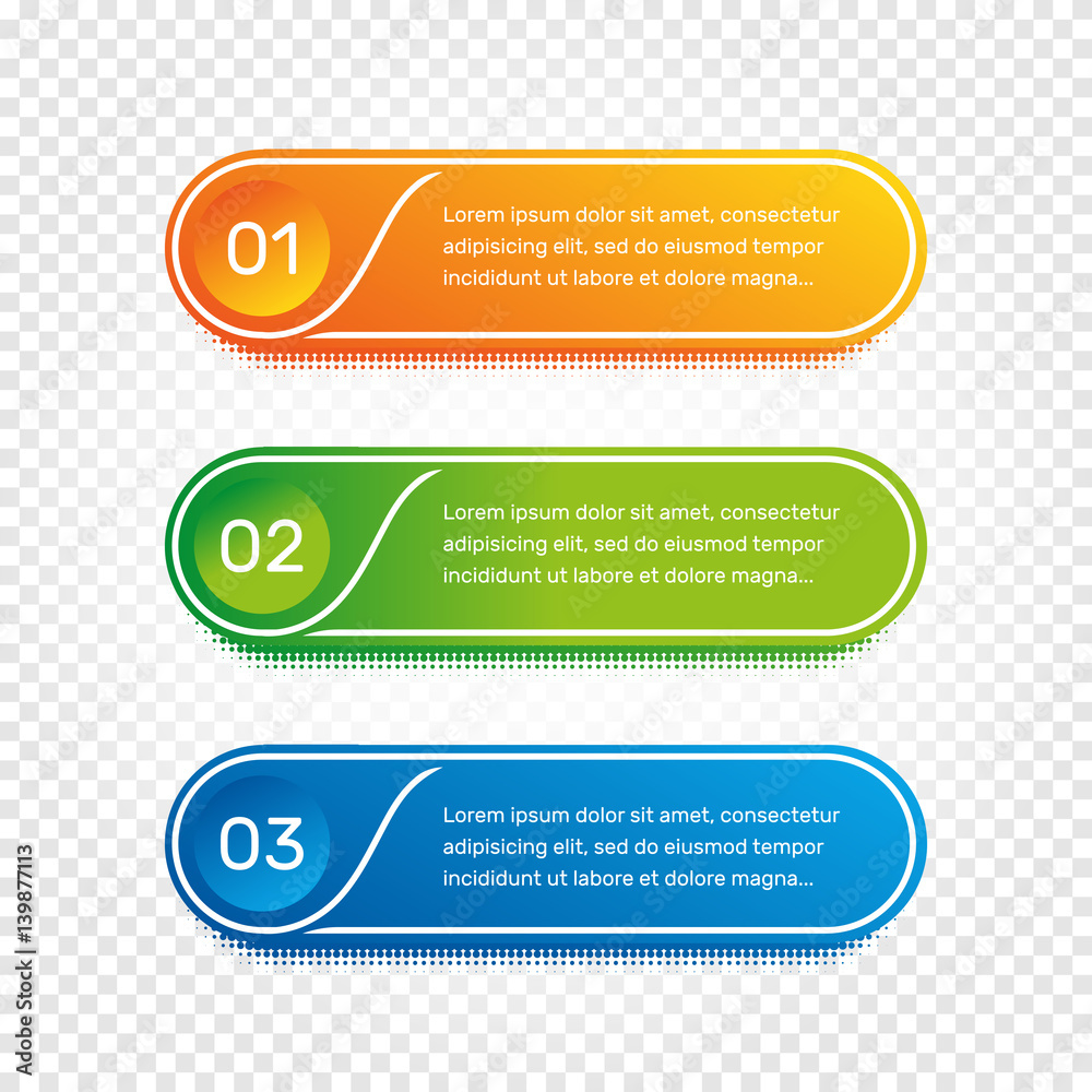 Leinwandbilder Layout workflow. Outline colorful menu for app interface. Number options. Web design of buttons elements. Infographics 1. 2. 3. vector template. Text illustration.