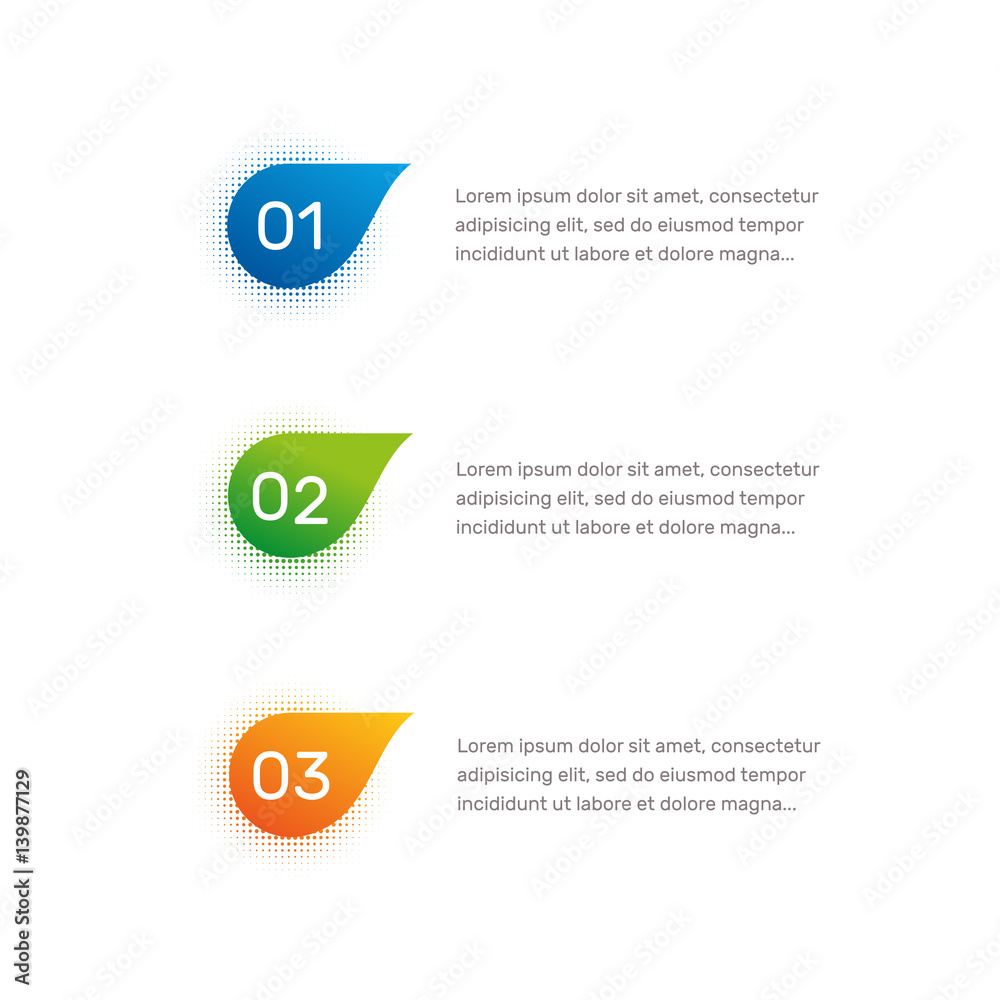 Leinwandbilder Layout workflow. Outline colorful menu for app interface. Number options. Web design of buttons elements. Infographics 1. 2. 3. vector template. Text illustration.