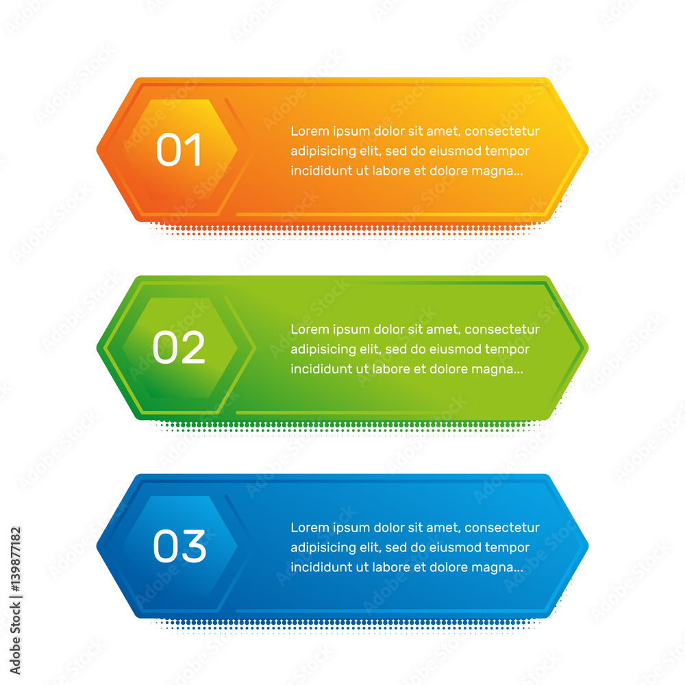 Leinwandbilder Layout workflow. Outline colorful menu for app interface. Number options. Web design of buttons elements. Infographics 1. 2. 3. vector template. Text illustration.