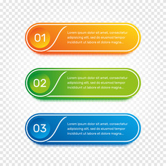 Layout workflow. Outline colorful menu for app interface. Number options. Web design of buttons elements. Infographics 1. 2. 3. vector template. Text illustration.