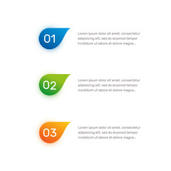 Layout workflow. Outline colorful menu for app interface. Number options. Web design of buttons elements. Infographics 1. 2. 3. vector template. Text illustration.