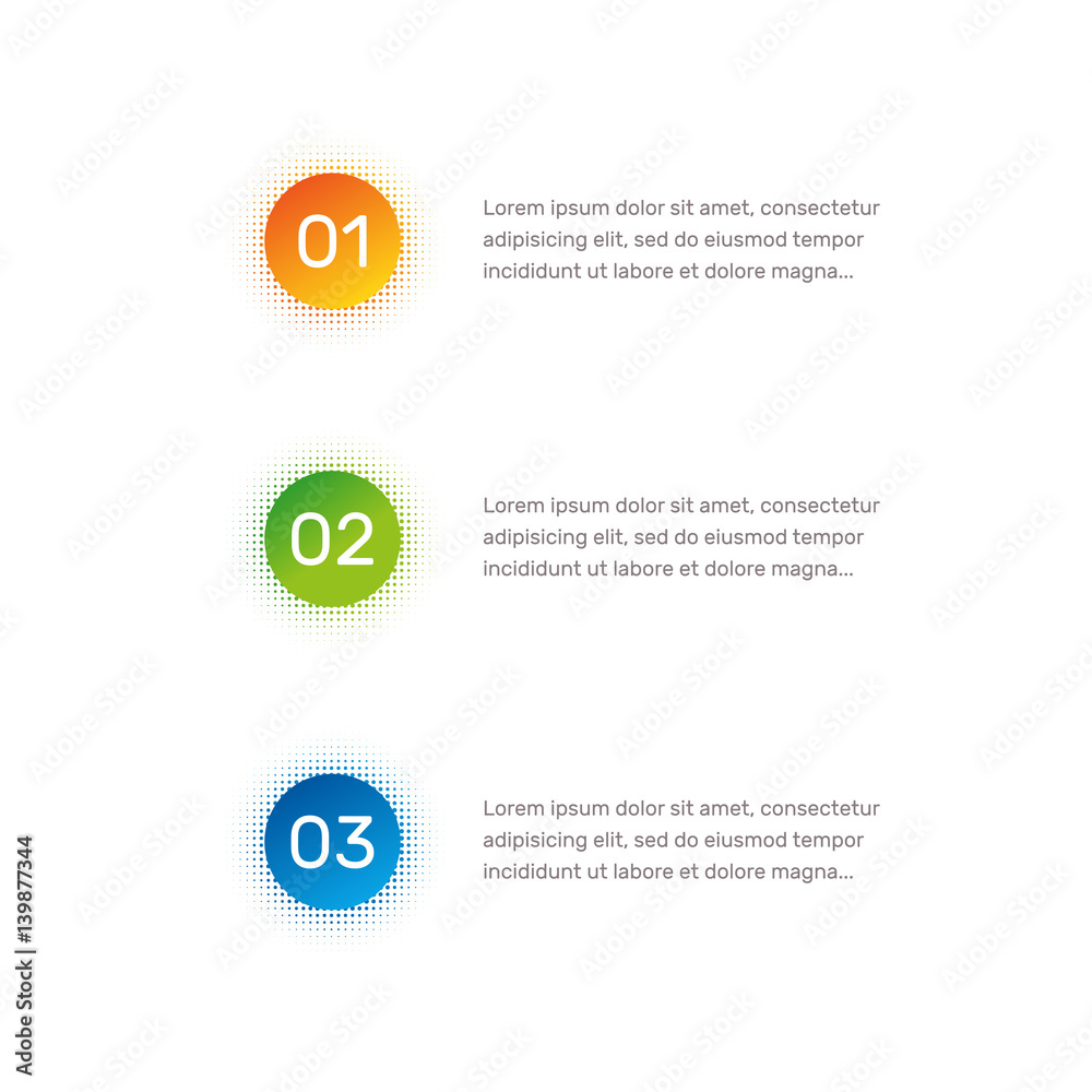 Leinwandbilder Layout workflow. Outline colorful menu for app interface. Number options. Web design of buttons elements. Infographics 1. 2. 3. vector template. Text illustration.