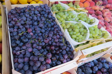 Black grape and green grape at the market in Bar-city, Montenegro