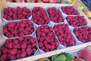 A packs of raspberry at the market in Bar-city, Montenegro