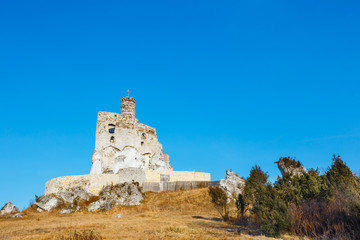 Ruins of medieval castle Mirow in Poland at sunset