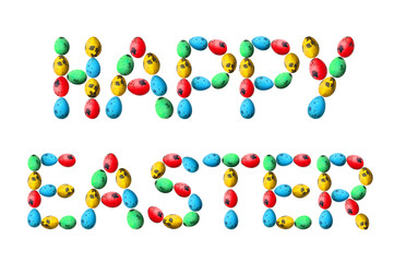 Text HAPPY EASTER made of eggs on white background