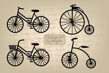 Retro and vintage bicycles silhouettes 
