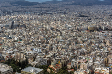 Amazing Panorama of the city of Athens from Lycabettus hill, Attica, Greece