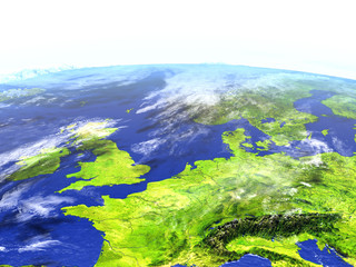 Fototapeta na wymiar Western Europe on realistic model of Earth
