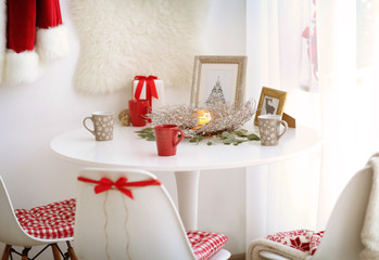Modern dining room with Christmas decorations
