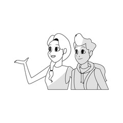 young couple cartoon icon over white background. vector illustration