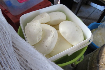 Homemade cheese at the market in Bar-city, Montenegro