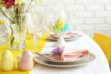 Beautiful Easter table setting in light room