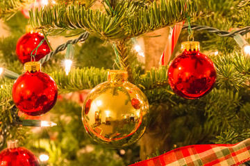 Christmas Ornaments Hanging on a Tree