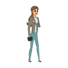 woman wearing casual clothes over white background. colorful design. vector illustration