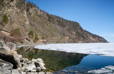 Fototapeta na wymiar Spring in the south of Lake Baikal in Circum-Baikal railroad