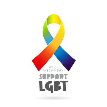 Support LGBT. Lettering. Rainbow ribbon