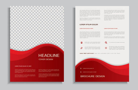 Flyer design template with red wavy background, front and back brochure page