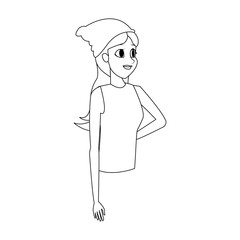 pretty young woman with beanie hat icon image vector illustration design 