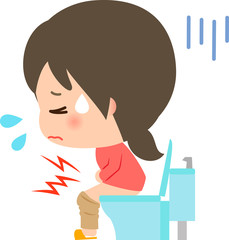 便座に座って腹痛に苦しむ若い女性