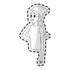 pretty young woman with beanie hat icon image vector illustration design 