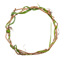 Circle frame from branches and grass