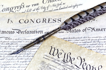 US Constitution Historical Documents with a Quill Pen