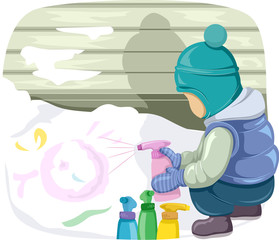 Kid Boy Snow Painting