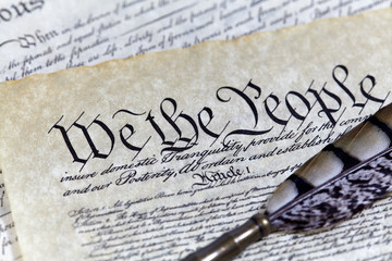 US Constitution Historical Documents with a Quill Pen