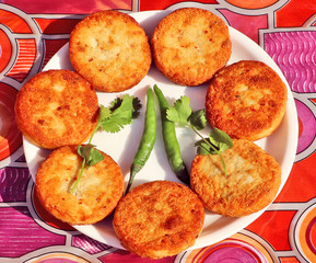 Aloo Tikki or Fried Potato Patties; a popular Indian snack