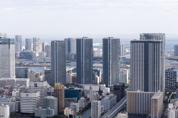 東京都市風景　東京湾岸再開発エリア　晴海のタワーマンション群