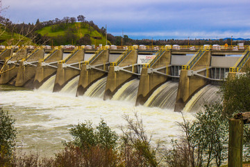 Weirs Releasing Water To Prevent Flooding