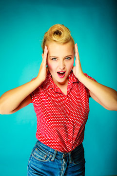 Shocked lovely pin up young girl