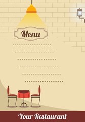 Flat Retro Style Restaurant Menu Vector Template for Marketing Concept or Information Purposes