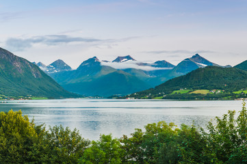 Naklejka na ściany i meble Stunning views of the fjord. The county of More og Romsdal. Norway