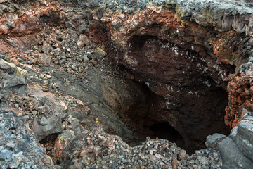 Cave in the lava field at Tolbachik volcano, after eruption in 2012, Klyuchevskaya Group of Volcanoes