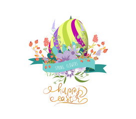 Easter greeting with eggs and flowers