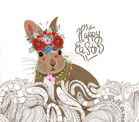 easter rabbit doodle floral ornament background