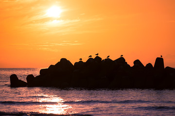 Sunset Sea in Yunohama Beach,Tsuruoka,Yamagata,Japan